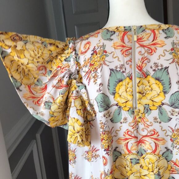 Free People Yara Babydoll  Vibrant Floral Mini Dress with Ruffled Sleeves - Picture 7 of 14